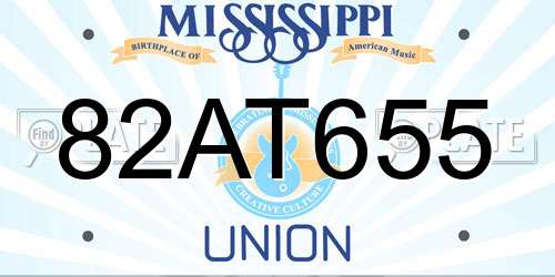 82AT655 Mississippi License Plate