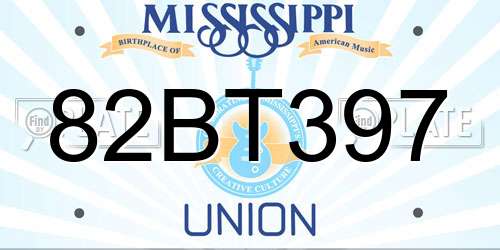 82BT397 Mississippi License Plate