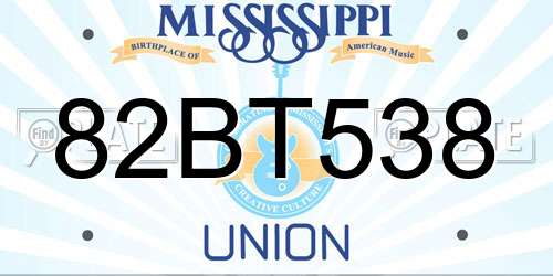82BT538 Mississippi License Plate