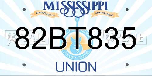 82BT835 Mississippi License Plate