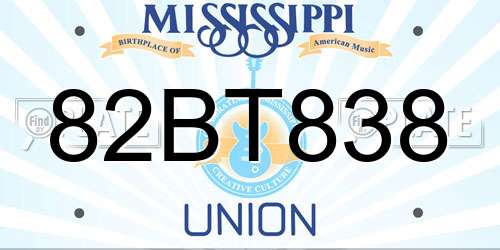 82BT838 Mississippi License Plate