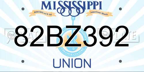 82BZ392 Mississippi License Plate
