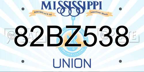 82BZ538 Mississippi License Plate