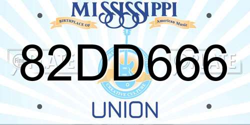 82DD666 Mississippi License Plate