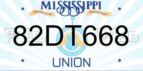 82DT668 Mississippi License Plate