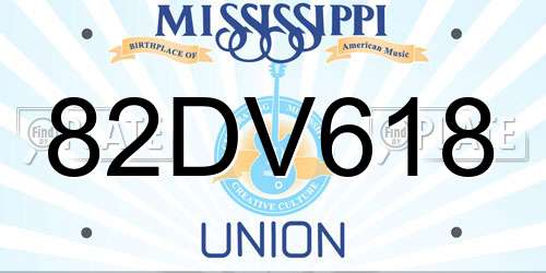 82DV618 Mississippi License Plate