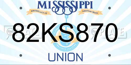 82KS870 Mississippi License Plate
