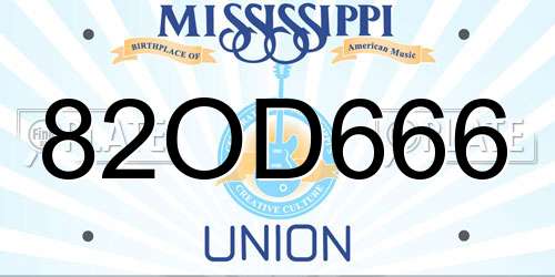 82OD666 Mississippi License Plate