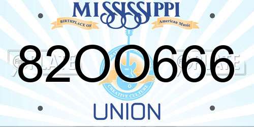 82OO666 Mississippi License Plate