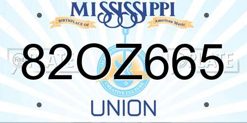 82OZ665 Mississippi License Plate