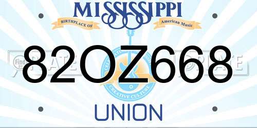 82OZ668 Mississippi License Plate