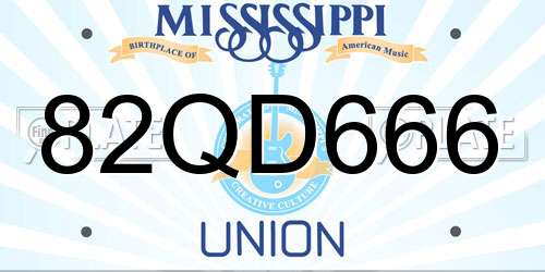 82QD666 Mississippi License Plate