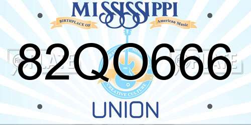 82QO666 Mississippi License Plate