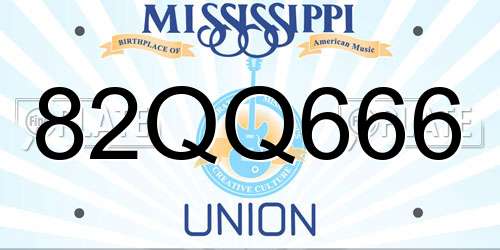 82QQ666 Mississippi License Plate