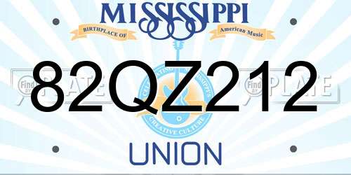 82QZ212 Mississippi License Plate