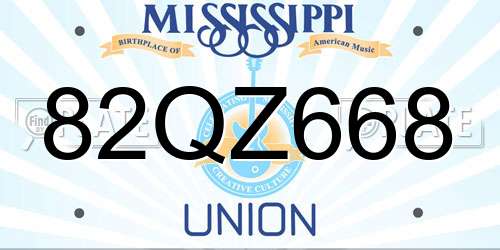 82QZ668 Mississippi License Plate