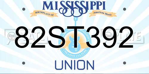 82ST392 Mississippi License Plate