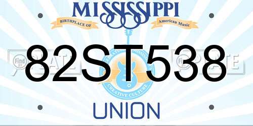 82ST538 Mississippi License Plate