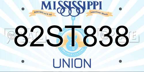 82ST838 Mississippi License Plate