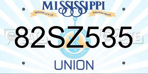 82SZ535 Mississippi License Plate