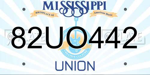 82UO442 Mississippi License Plate