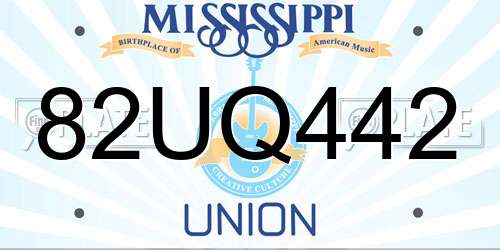 82UQ442 Mississippi License Plate