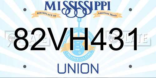 82VH431 Mississippi License Plate