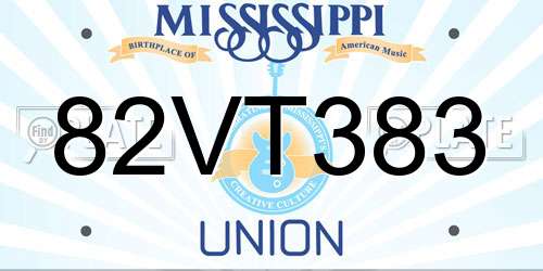 82VT383 Mississippi License Plate