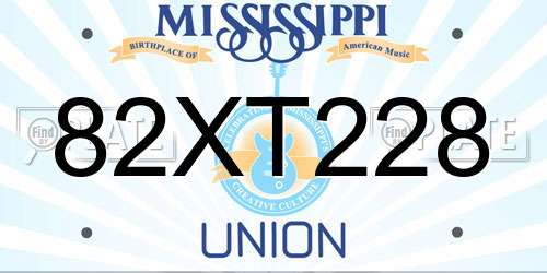 82XT228 Mississippi License Plate