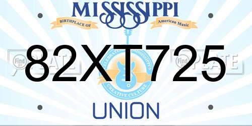 82XT725 Mississippi License Plate