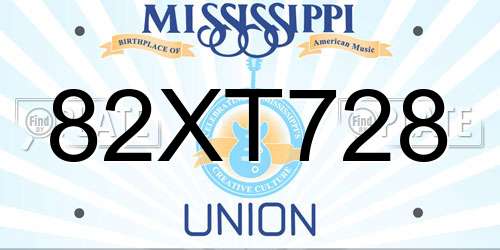 82XT728 Mississippi License Plate