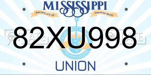 82XU998 Mississippi License Plate