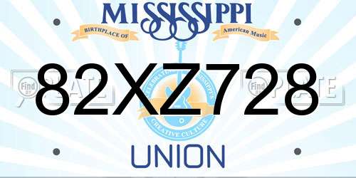 82XZ728 Mississippi License Plate