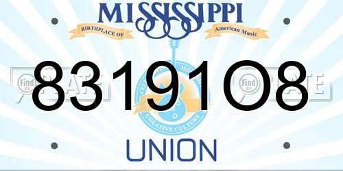 83191O8 Mississippi License Plate