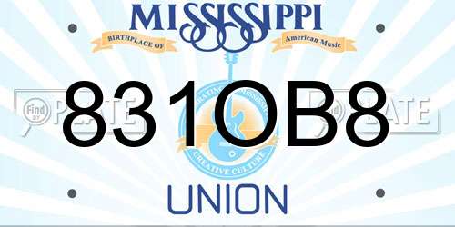 831OB8 Mississippi License Plate