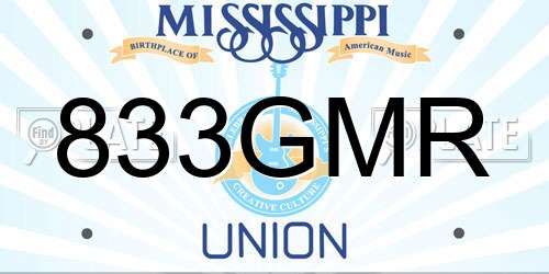 833GMR Mississippi License Plate