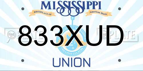 833XUD Mississippi License Plate