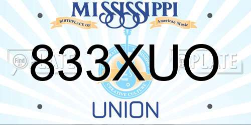 833XUO Mississippi License Plate