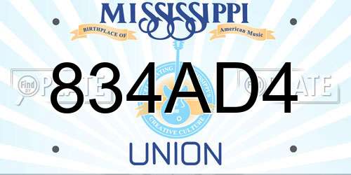 834AD4 Mississippi License Plate