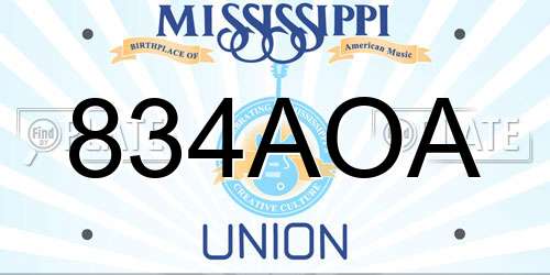 834AOA Mississippi License Plate