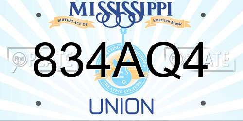 834AQ4 Mississippi License Plate