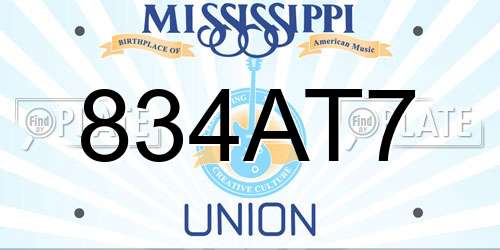 834AT7 Mississippi License Plate