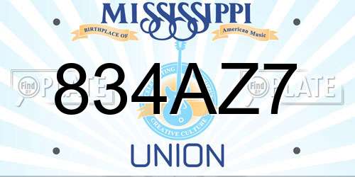 834AZ7 Mississippi License Plate