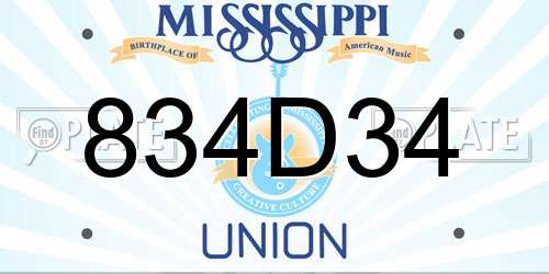 834D34 Mississippi License Plate
