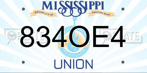 834OE4 Mississippi License Plate