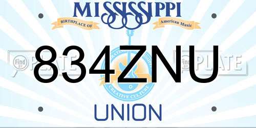 834ZNU Mississippi License Plate