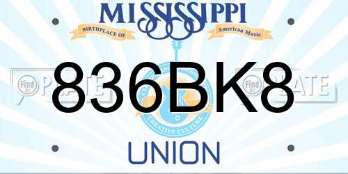 836BK8 Mississippi License Plate