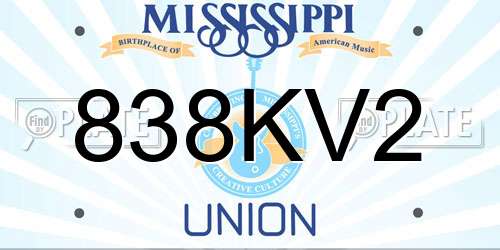 838KV2 Mississippi License Plate