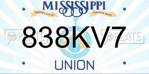 838KV7 Mississippi License Plate