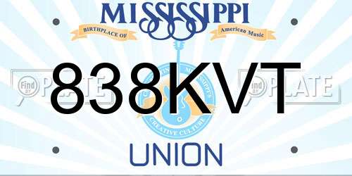 838KVT Mississippi License Plate